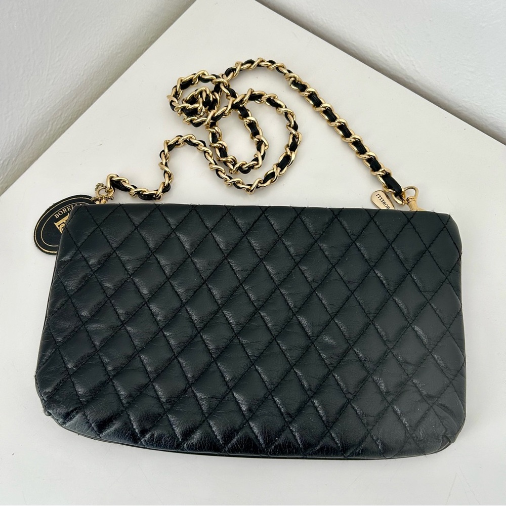 EUC- Stunning Borelli Black Leather Shoulder Bag Chain Strap Channel Style